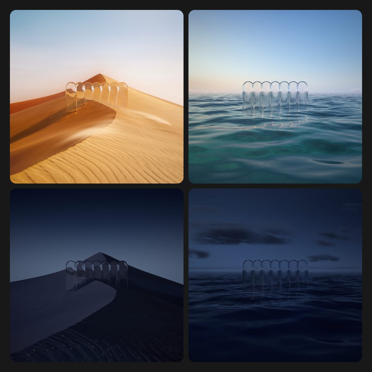 Liquid Glass Panels Environments Wallpaper Set (Part 1)
